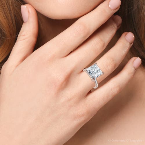 Bliss Diamond Certified 4 1/3ct Princess Cut Side Halo Engagement Ring 14k Gold/pt Lab Grown