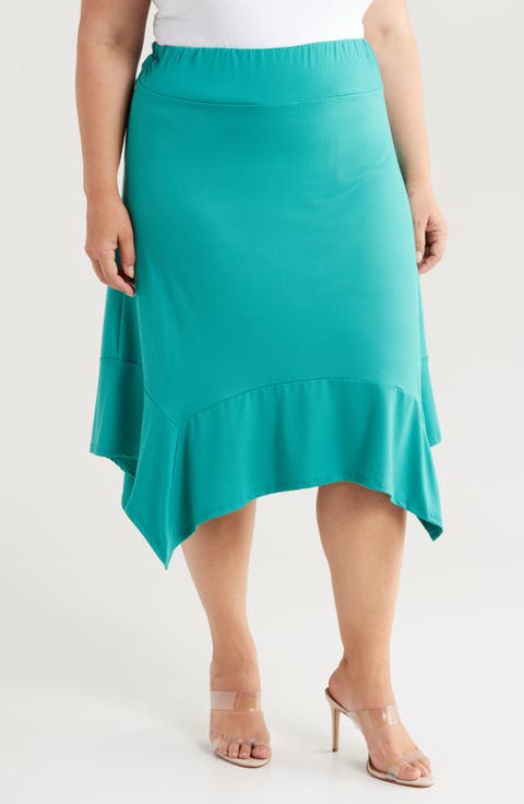 Handkerchief Hem Jersey Midi Skirt