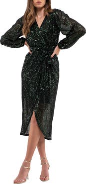 AUGUST SKY Sequin Long Sleeve Dress
