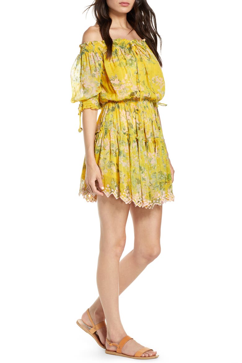 Print Off the Shoulder Cover-Up Dress, Alternate, color, YELLOW