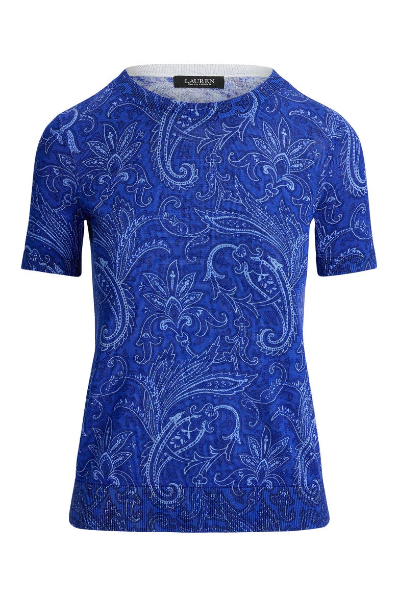 Paisley Short Sleeve Sweater, Alternate, color, BLUE/ MULTI