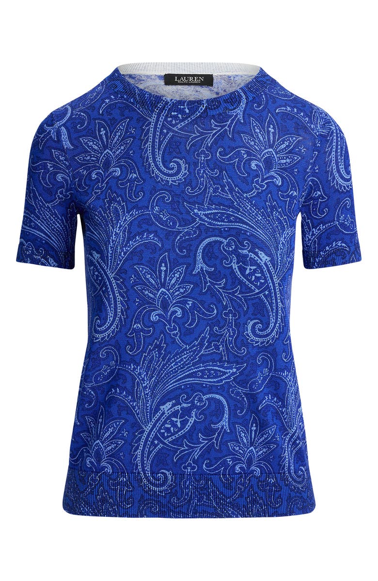 Lauren Ralph Lauren Paisley Short Sleeve Sweater, Alternate, color, Blue/ Multi
