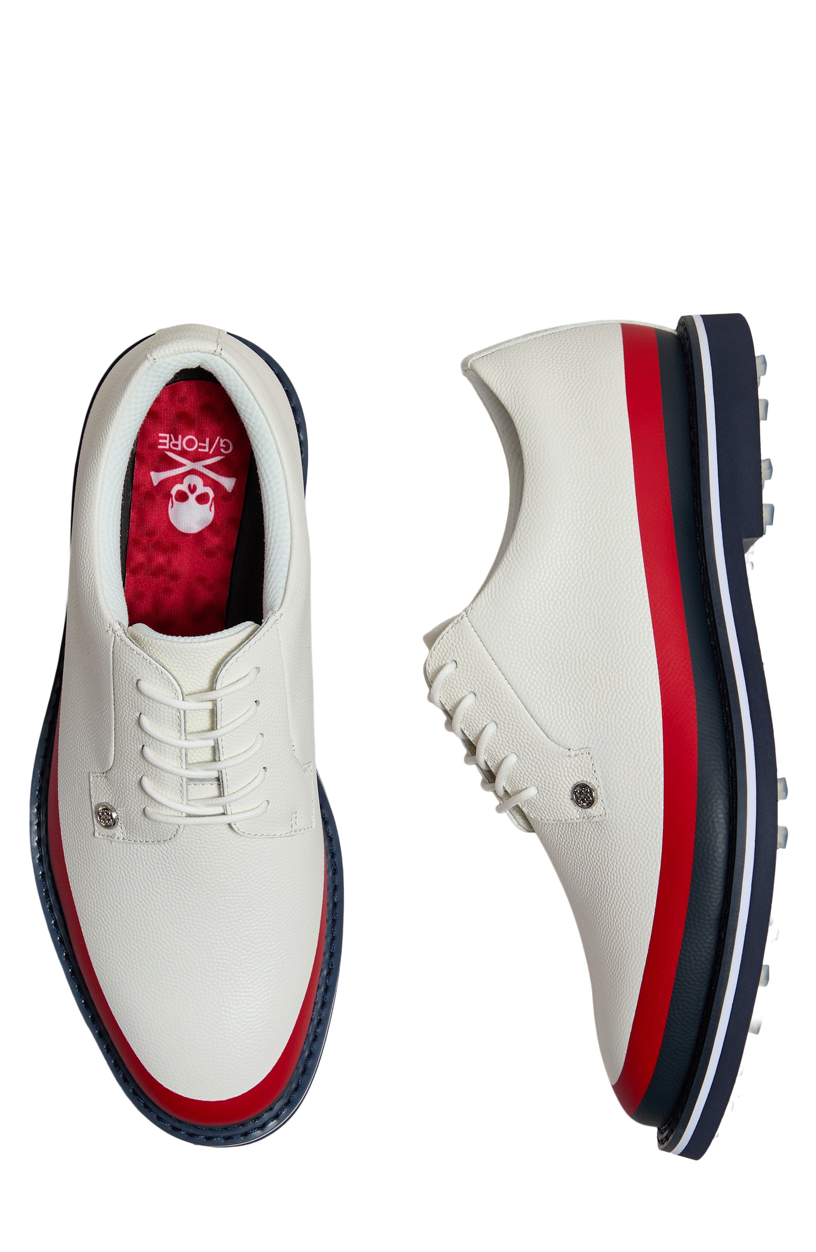 G/FORE Gallivanter Tuxedo Stripe Golf Shoe, Alternate, color, Snow / Multi