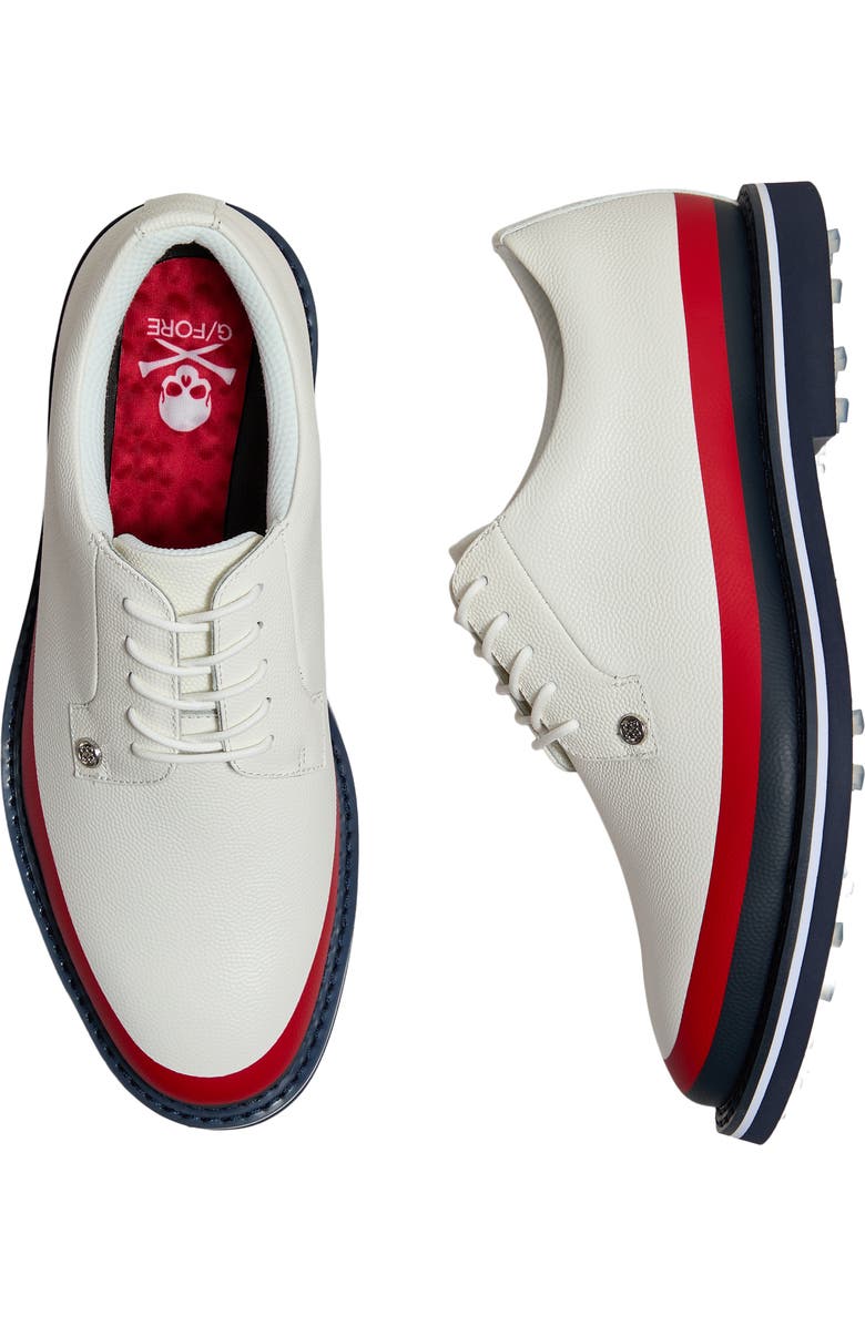 G/FORE Gallivanter Tuxedo Stripe Golf Shoe, Alternate, color, Snow / Multi
