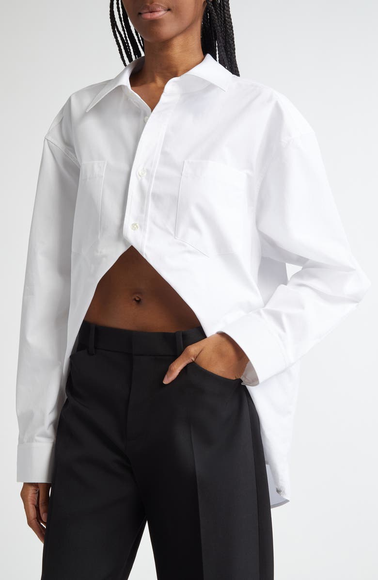 Alexander Wang Split Front Oversize Cotton Poplin Button-Up Shirt, Alternate, color, 