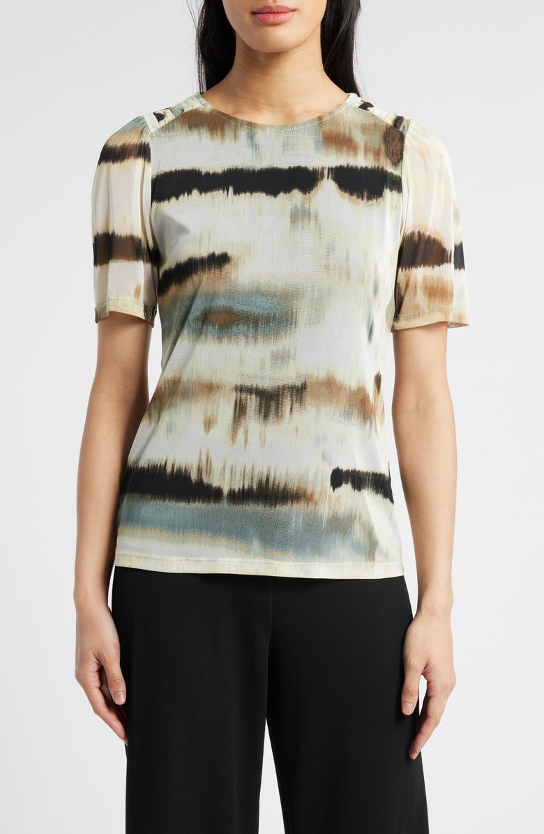 Anne Klein Abstract Print Mesh Top, Main, color, 