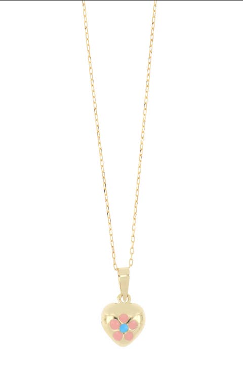 Kids' 14K Gold Flower Heart Pendant Necklace (Nordstrom Exclusive)