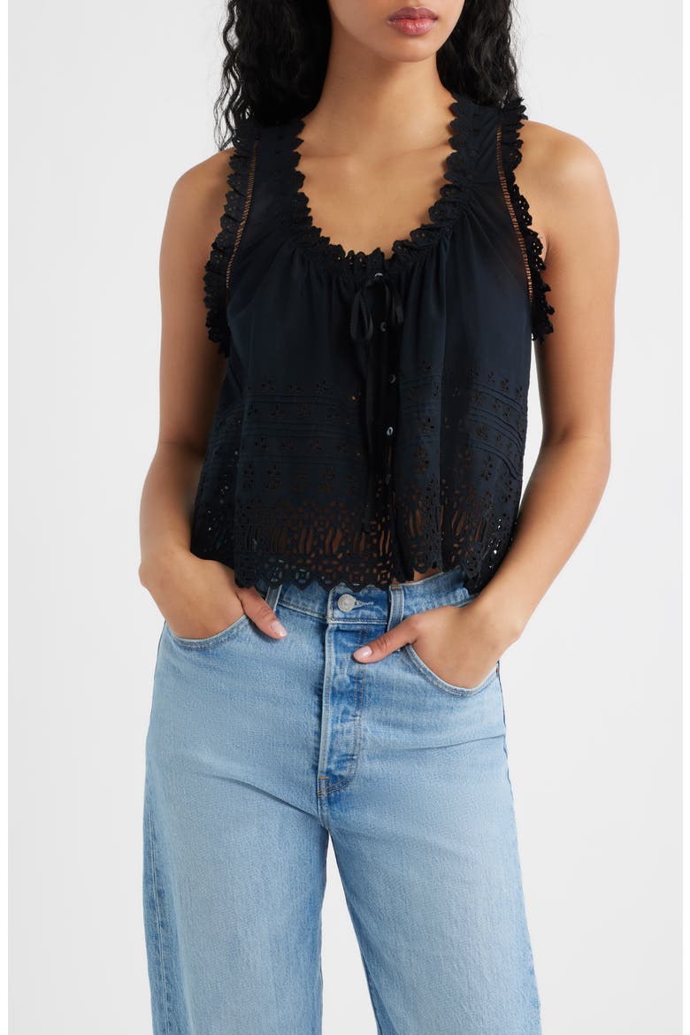 Toussine Sleeveless Eyelet Top, Main, color, BLACK