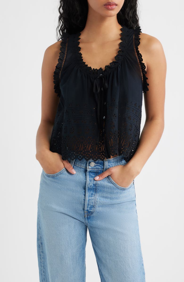 DÔEN Toussine Sleeveless Eyelet Top, Main, color, Black
