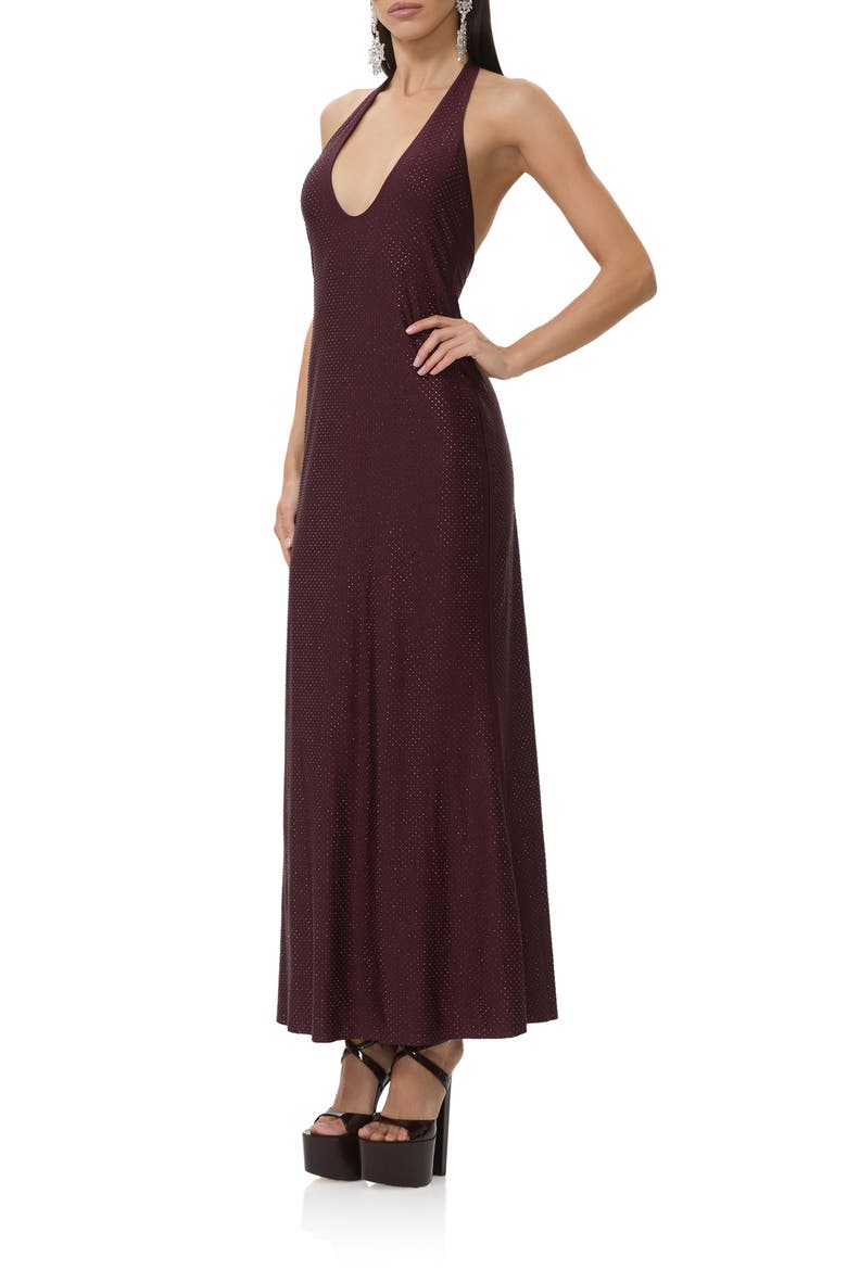 Rhinestone Halter Open Back Cocktail Dress, Alternate, color, VINEYARD