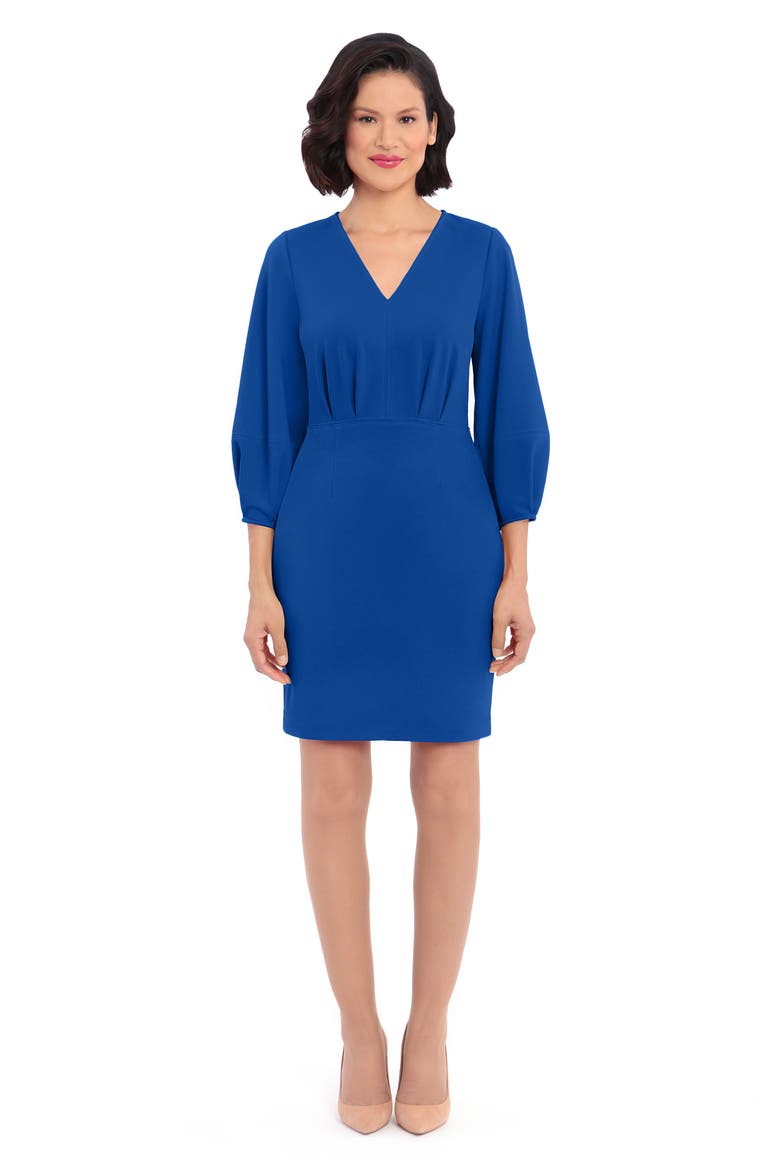 V-Neck Pleated Dress, Alternate, color, BLUE SAPPHIRE