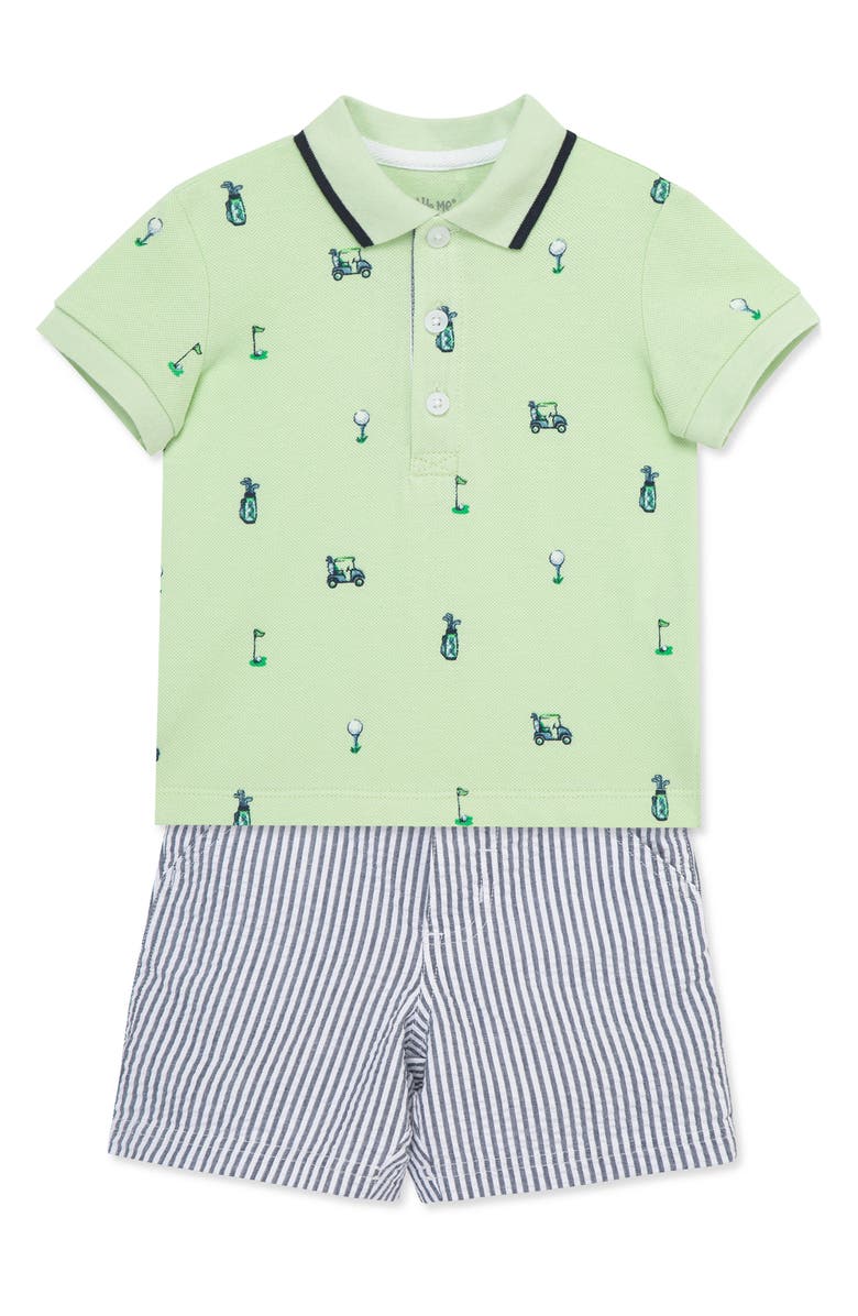 Little Me Golf Print Cotton Polo & Stripe Shorts Set, Alternate, color, 
