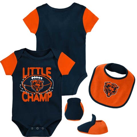 Newborn & Infant Navy/Orange Chicago Bears Little Champ Three-Piece Bodysuit Bib & Booties Set