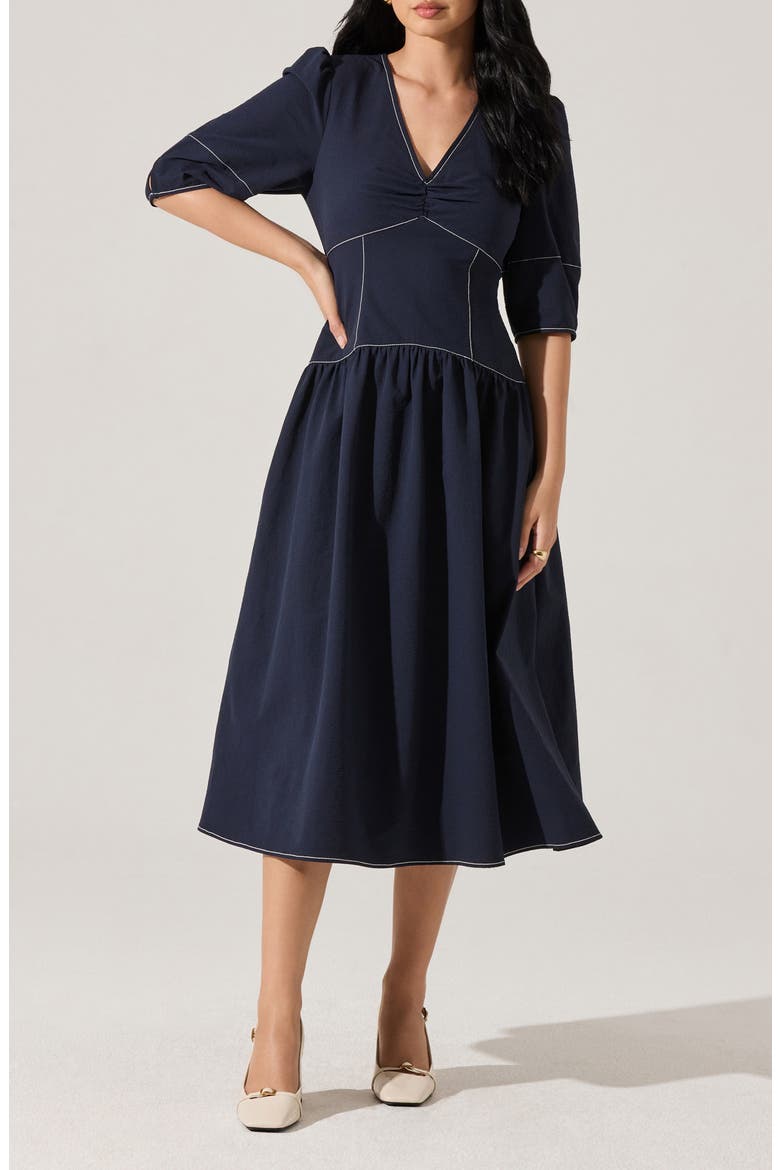 Samarra Topstitch Midi Dress, Main, color, NAVY