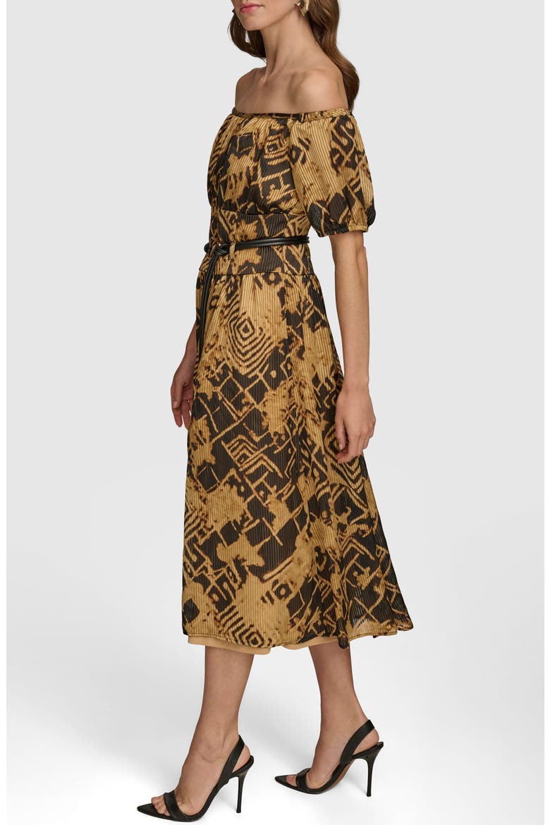 Abstract Print Off the Shoulder Dress, Alternate, color, BLACK/ FAWN