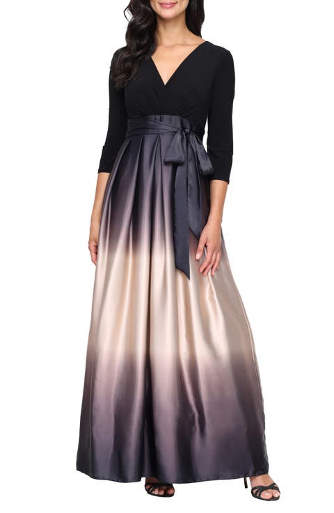 Jersey Bodice Ombré Satin A-Line Gown