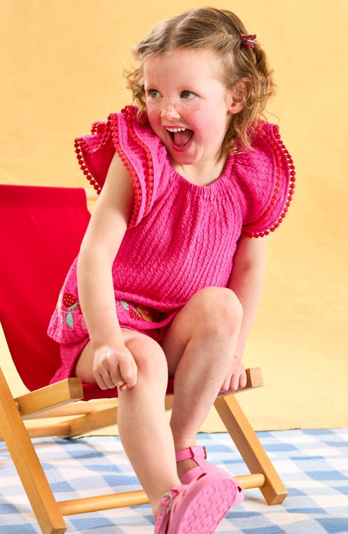 Jojo Maman Bébé Jojo Maman Bebe Embroidered Frill Sleeve T-shirt & Shorts Set In Pink