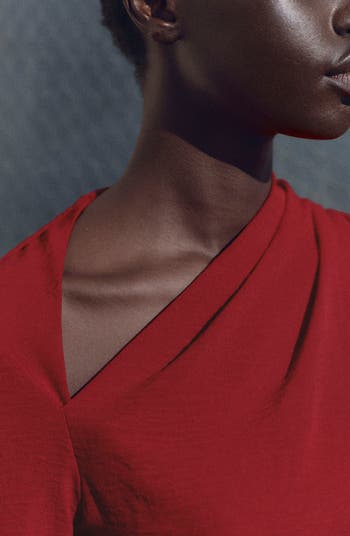 Blush Asymmetric Neck Long Sleeve Dress