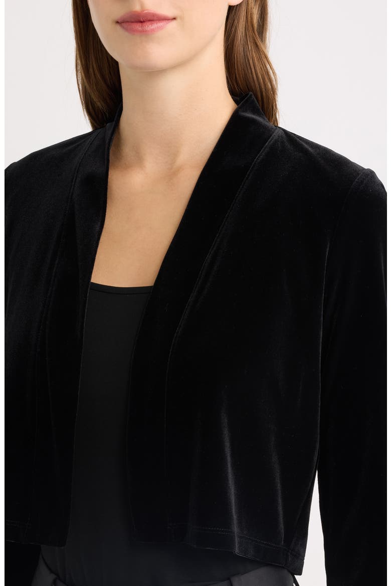 Three Quarter Sleeve Stretch Velvet Shurg, Alternate, color, ANNE BLACK