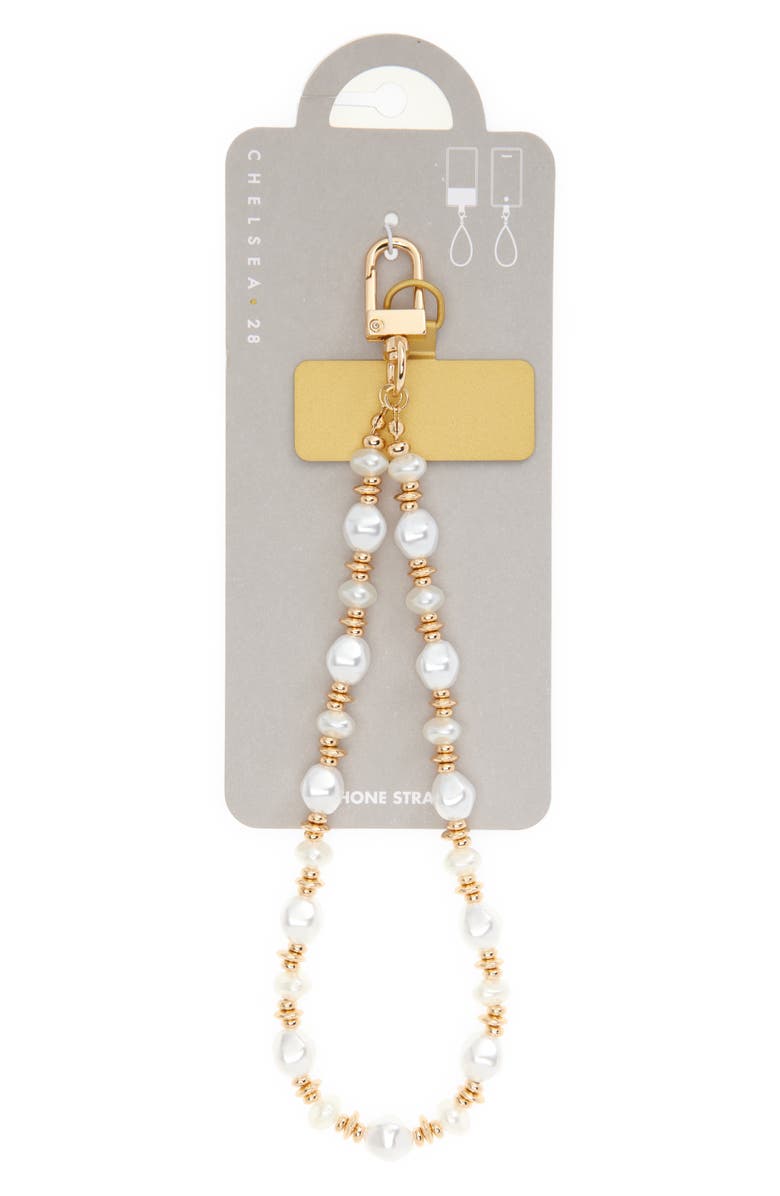Chelsea28 Faux Pearl Beaded Phone Wrist Strap, Alternate, color, White- Gold