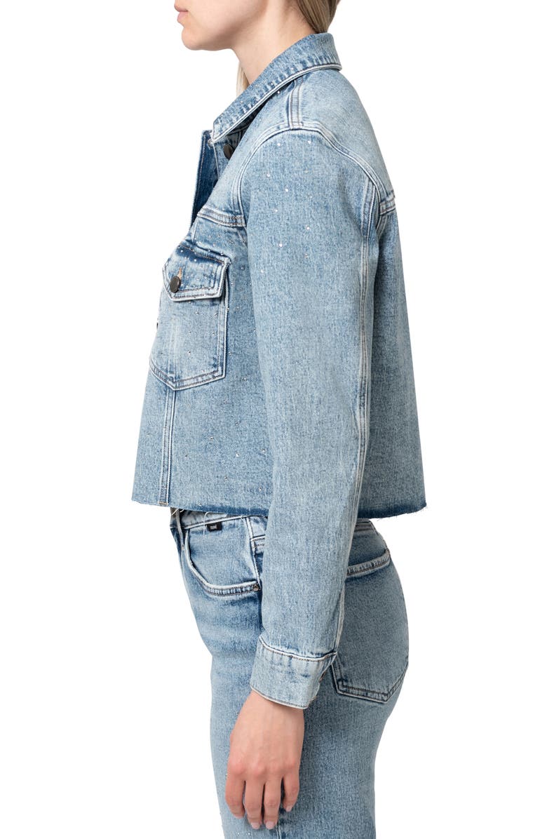 Mavi Jeans Thalia Shiny Crystal Embellished Raw Hem Denim Trucket Jacket, Alternate, color, Shiny Mid Denim