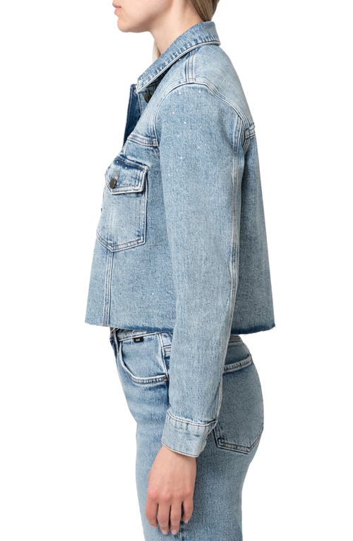Mavi Jeans Thalia Shiny Crystal Embellished Raw Hem Denim Trucket Jacket In Shiny Mid Denim