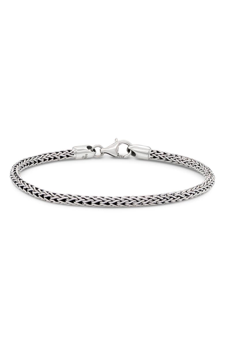 DEVATA Gender Inclusive Sterling Silver Dragon Bone Round 3mm Chain Bracelet, Main, color, Silver