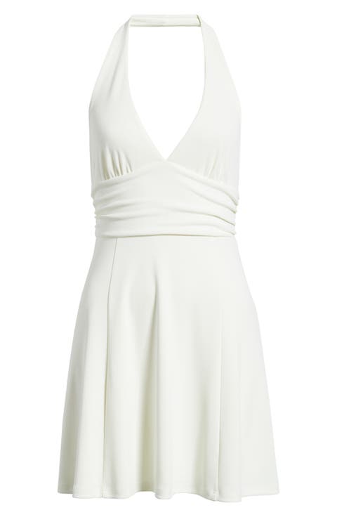 Shirred Halter Stretch Cotton Minidress