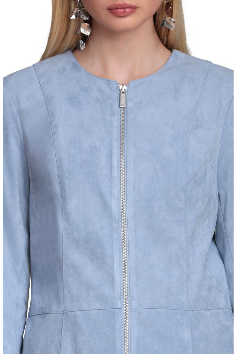 Peplum Faux Suede Jacket, Alternate, color, DUSTY BLUE