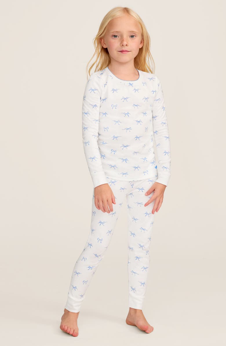 Petite Plume Something Blue Bow Fitted Pajama Set, Alternate, color, White