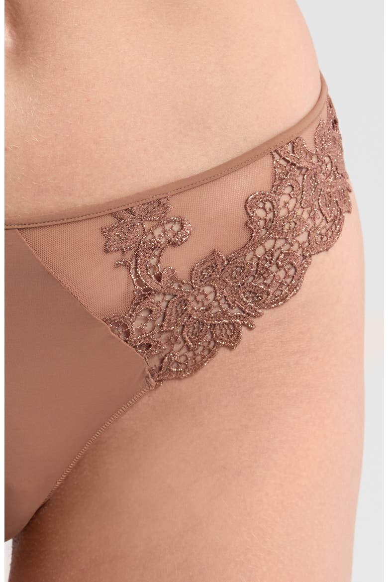 Saga Lace Trim Thong, Alternate, color, TENDER BROWN