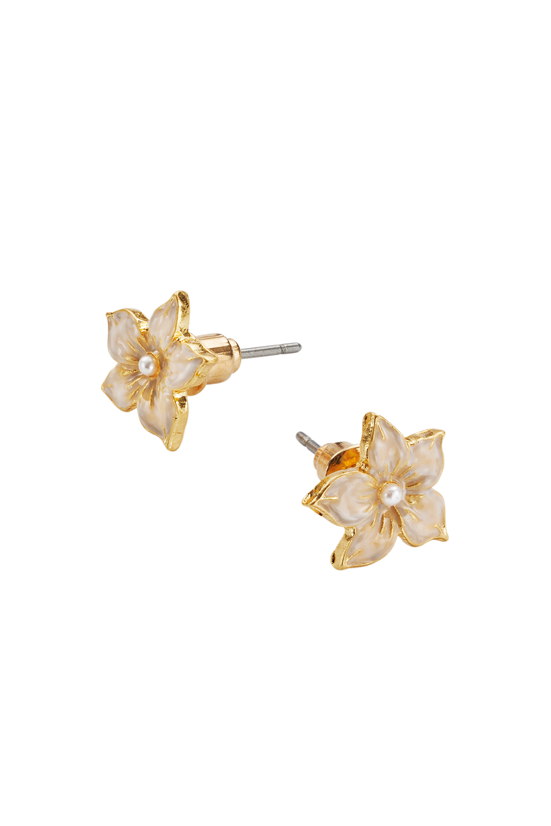 Jasmine & Pearl Stud Earrings, Alternate, color, Gold