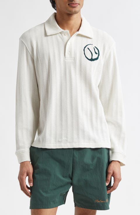 Embroidered Pointelle Polo Sweater