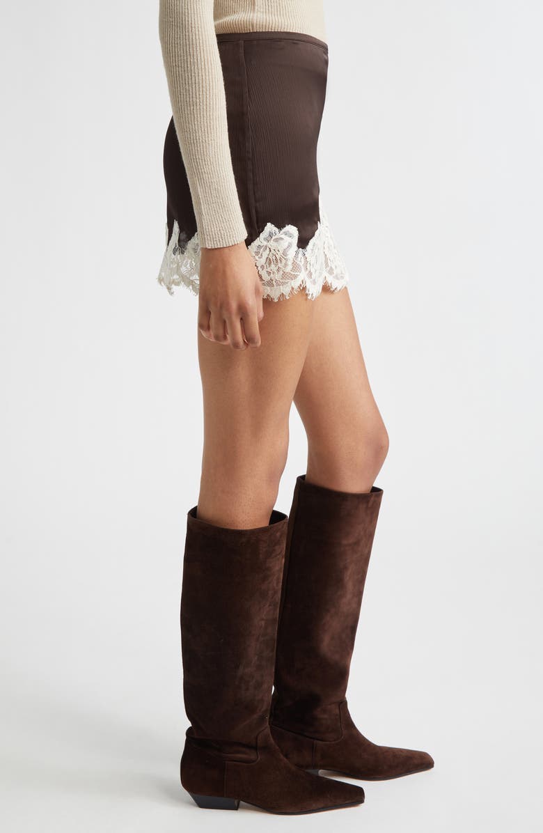 Siedrés Niera Lace Trim Satin Miniskirt, Alternate, color, Dark Brown