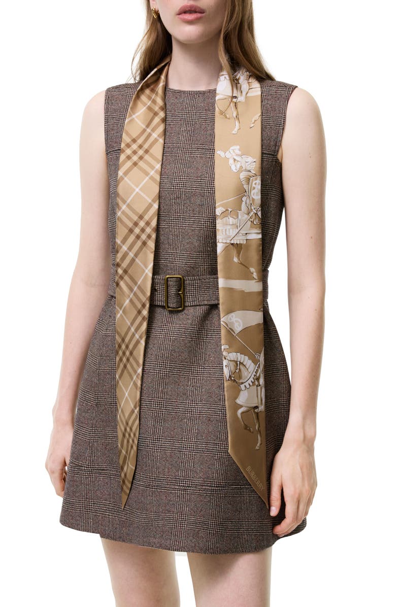 Burberry Archive Knight Skinny Silk Scarf, Main, color, Finch Beige