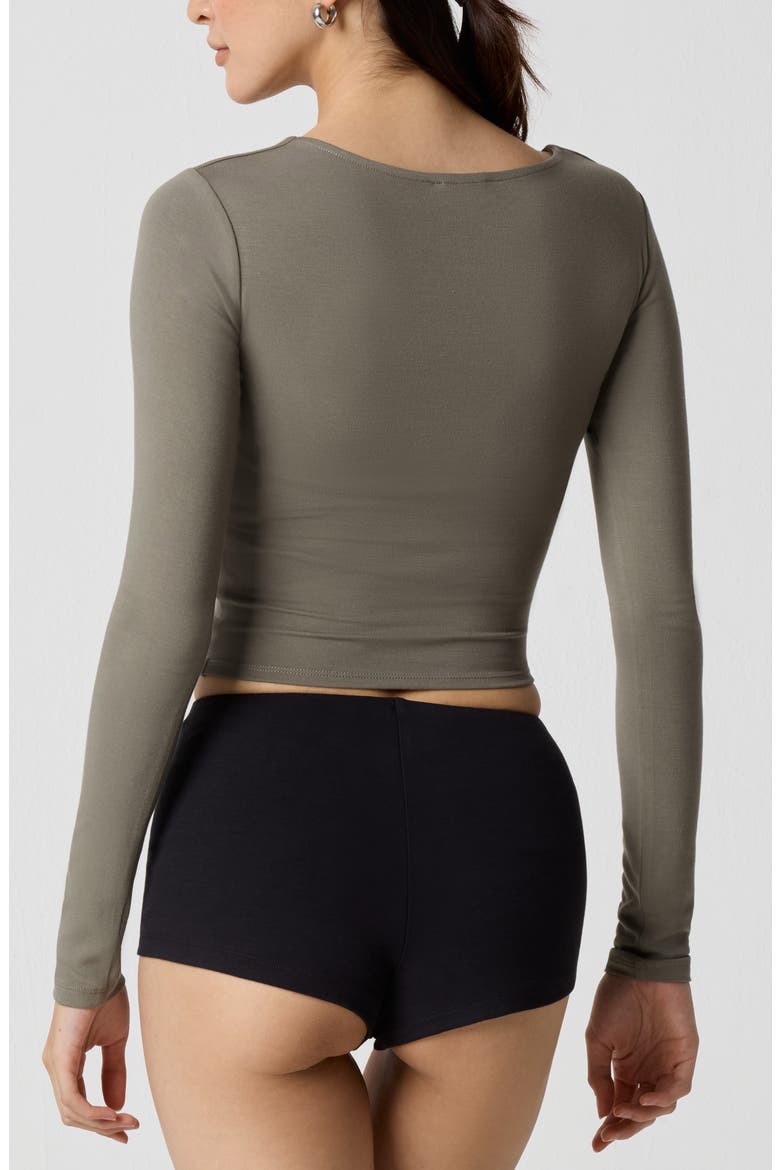 Power Mesh Plunge Long Sleeve T-Shirt, Alternate, color, DUSTY OLIVE