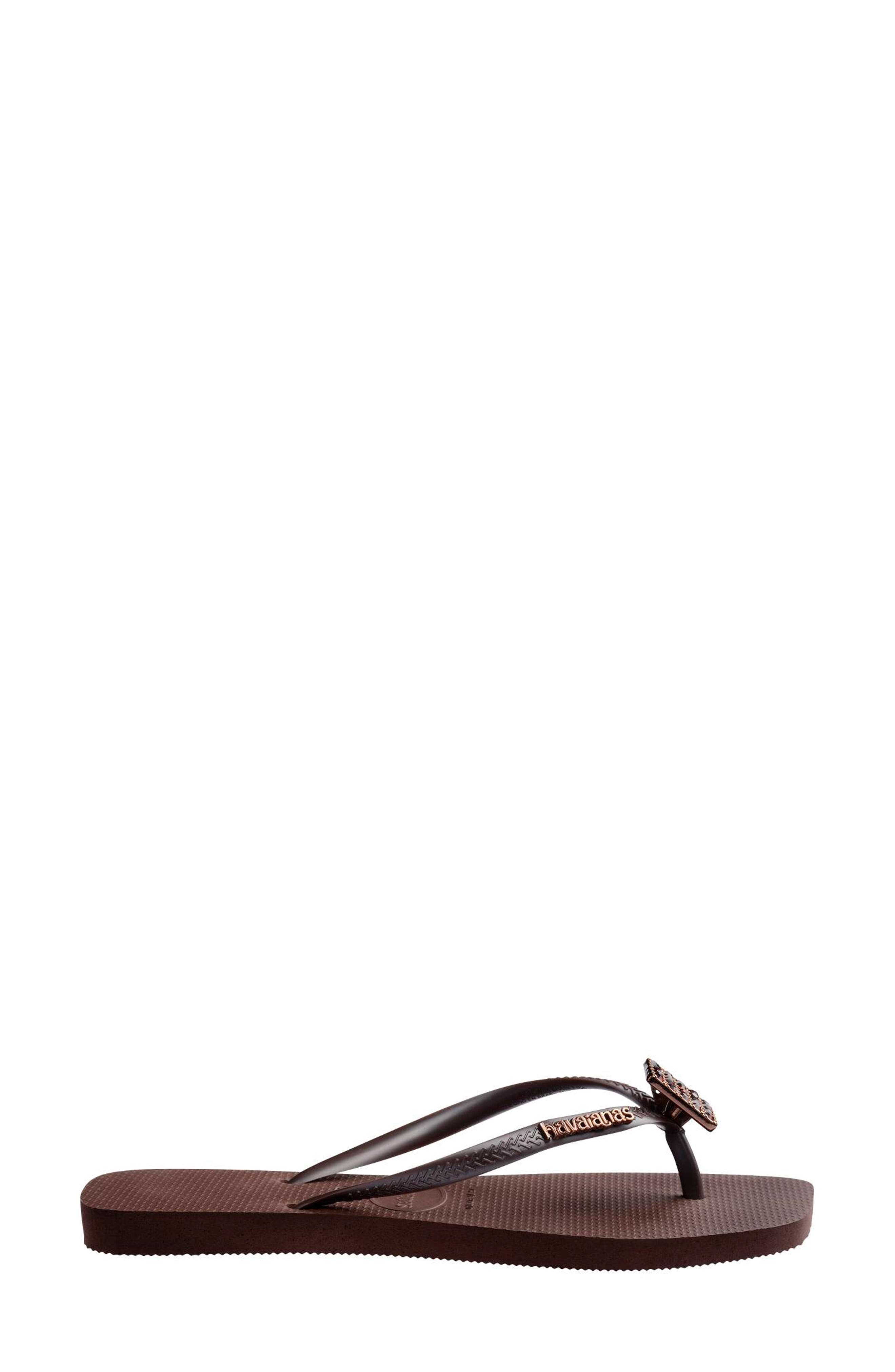 Slim Crystal Charm Flip Flop, Alternate, color, DARK BROWN