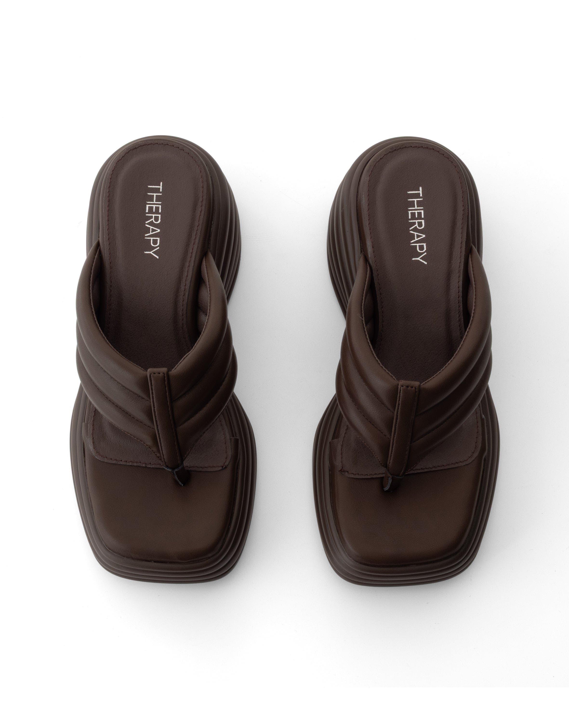 FLAMES Square Toe Wide Wedge Sandal, Alternate, color, Chocolate Smooth Pu