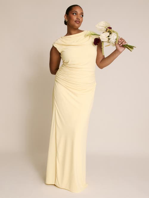 Six Stories Cowl Gathered Short Sleeve Bridesmaid In Yellow