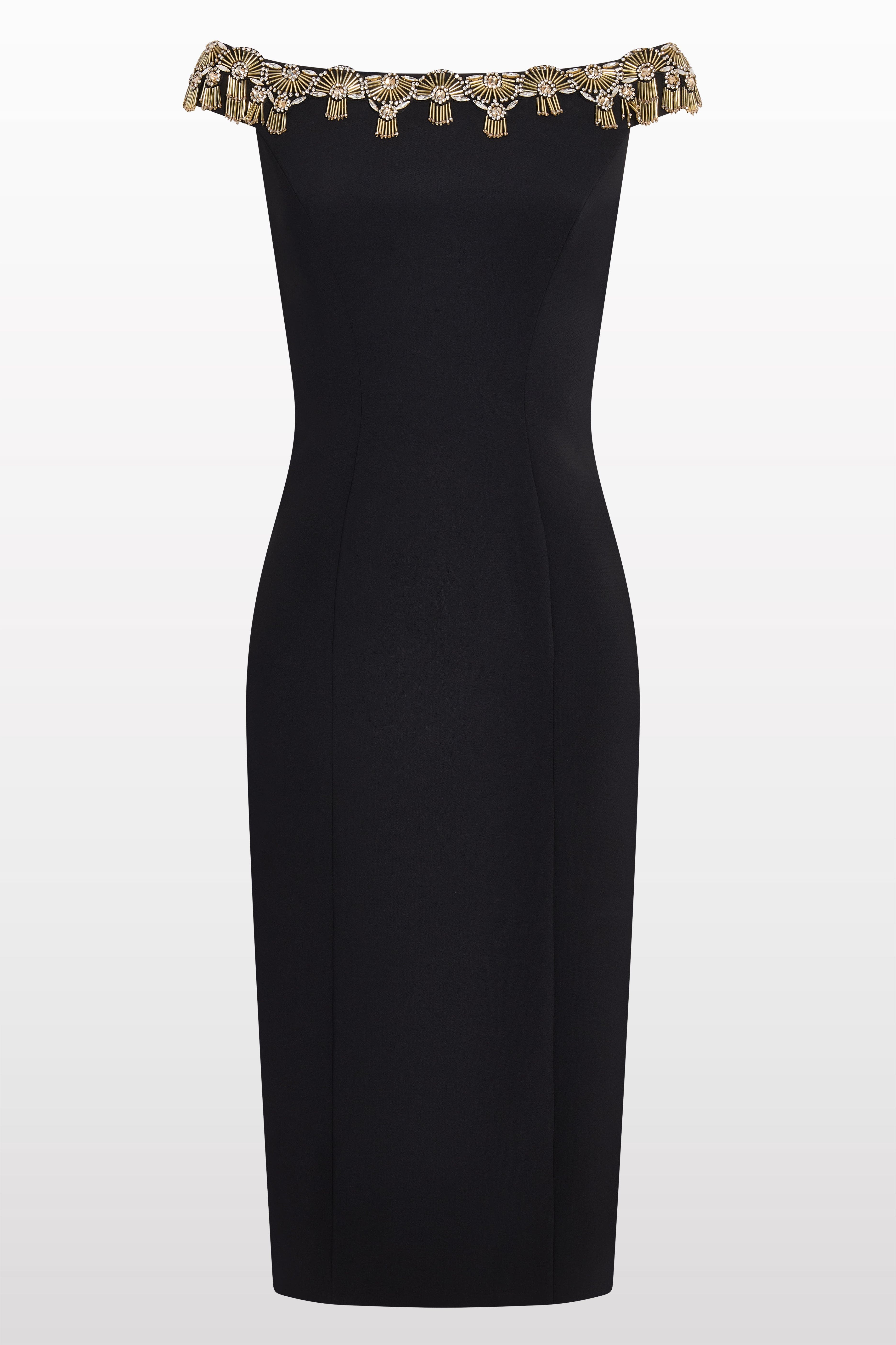 Valorie Beaded Off-Shoulder Midi Dress
