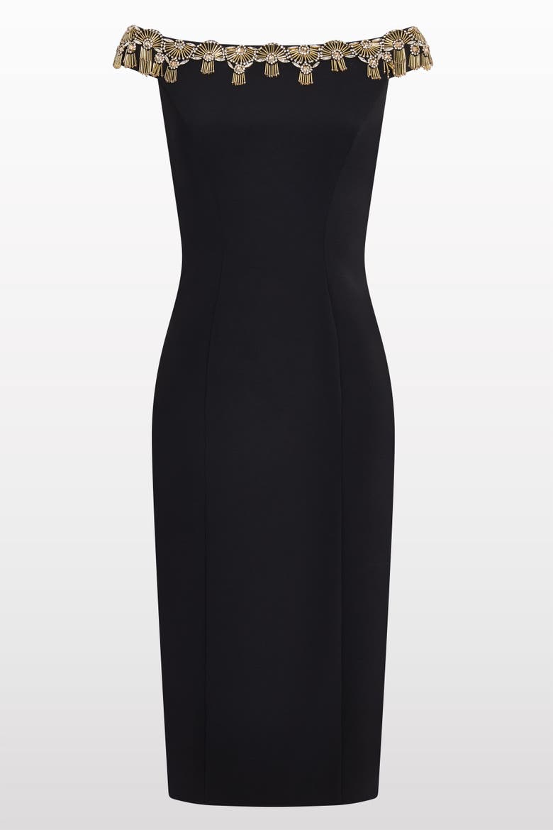 Valorie Beaded Off-Shoulder Midi Dress, Main, color, Liquorice