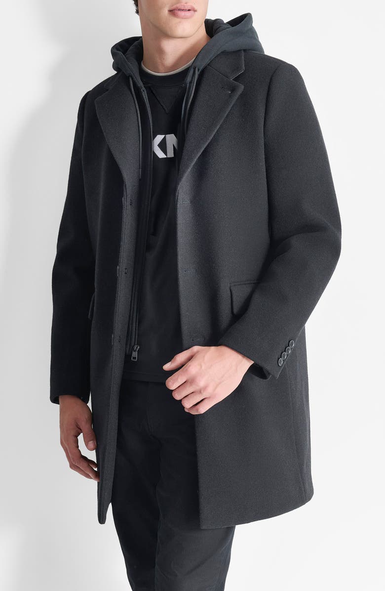 DKNY Water Resistant Felted Coat with Hooded Bib, Main, color, Black