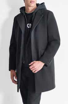 DKNY Water Resistant Felted Coat with Hooded Bib