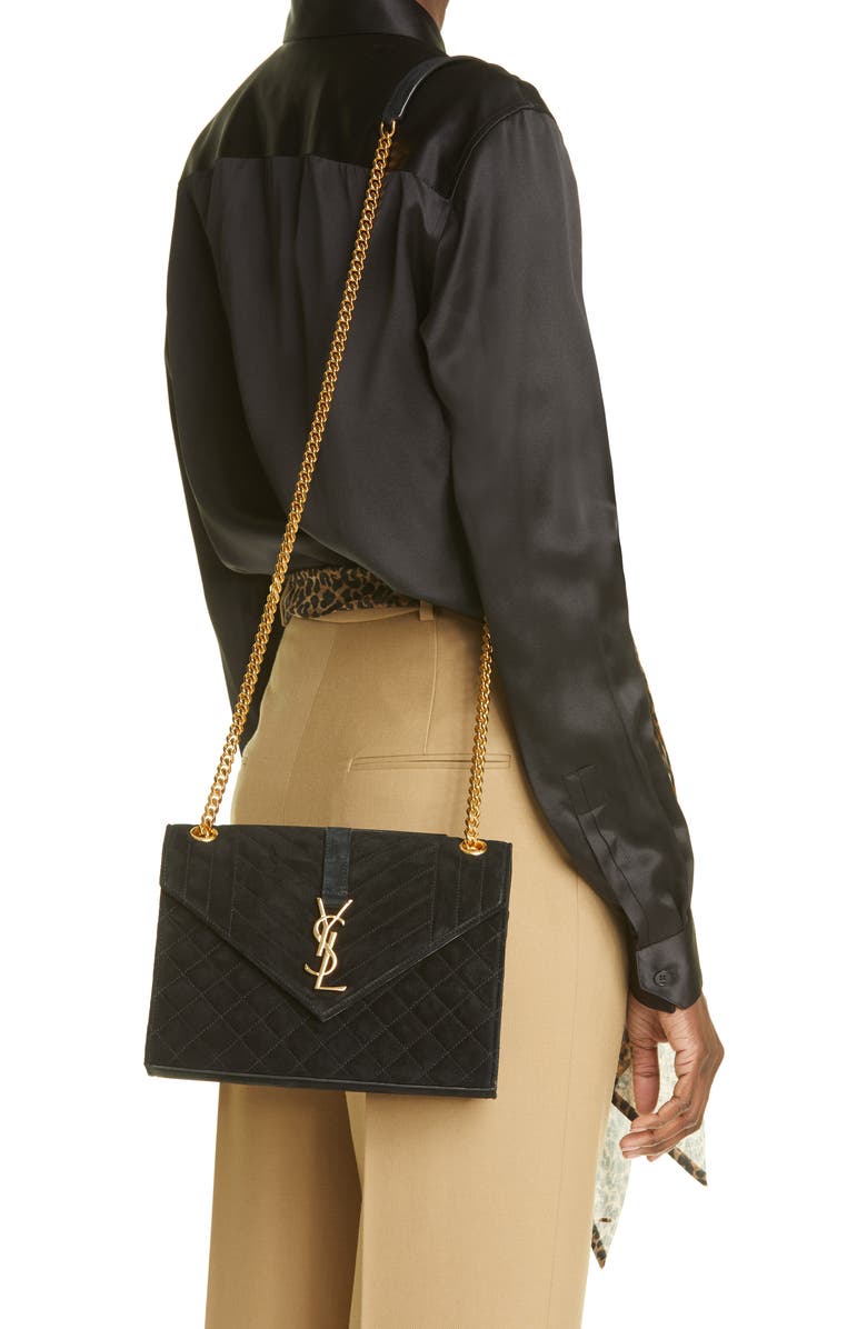 Saint Laurent Medium Cassandra Suede Envelope Bag, Alternate, color,