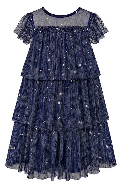 Kids' Metallic Foil Ruffle Tiered Party Dress