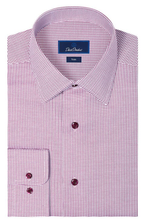 Trim Fit Micro Check Cotton Dobby Dress Shirt