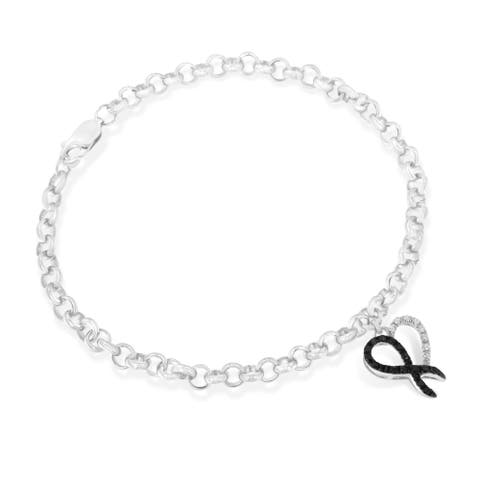 Silver 1/6ct TDW Diamond Heart Charm Bracelet