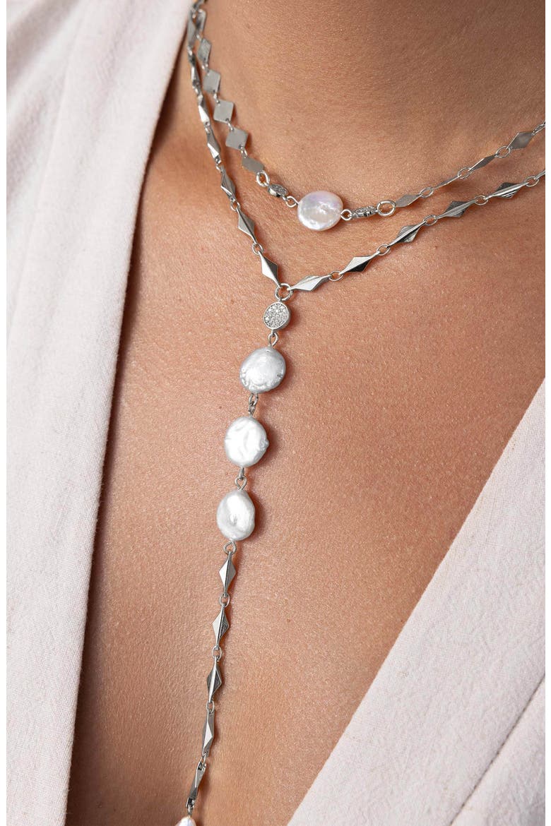 Dreamin Genuine Freshwater Pearl Layered Y-Necklace Set, Alternate, color, SILVER