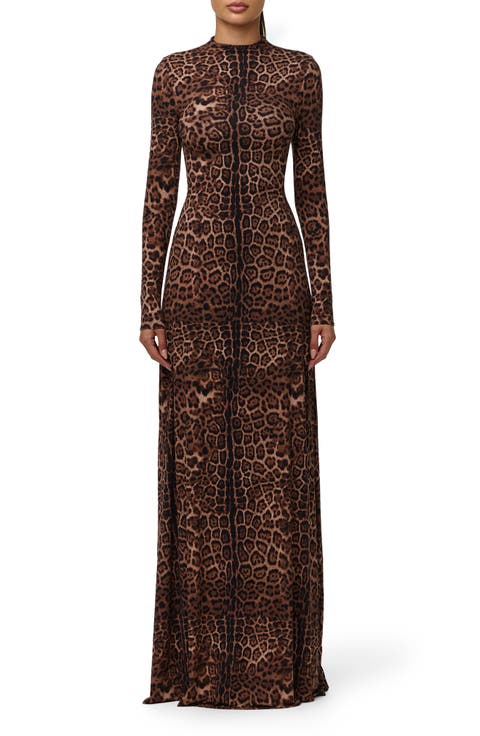 Leopard Print Long Sleeve Maxi Dress