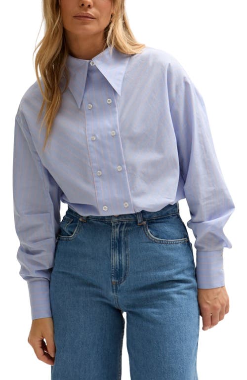 Lily And Lionel Dapper Double Placket Stripe Shirt In Blue